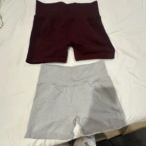 Burgundy and Gray High-Waisted Scrunch Shorts Set